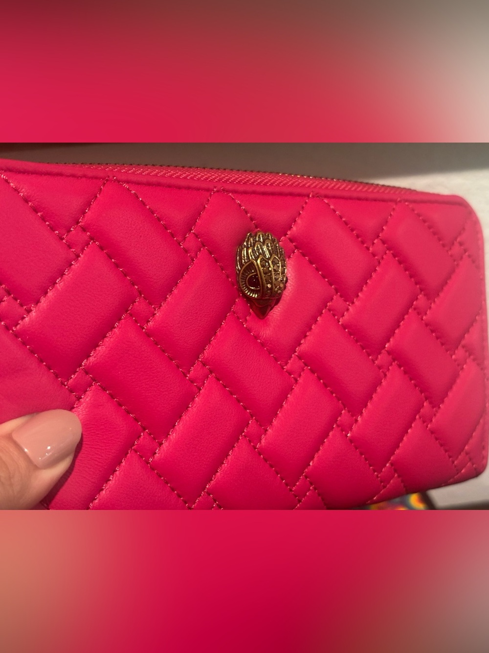 Kurt Geiger Hot Pink Quilted Zip-Around Wallet - Picture 5 of 12
